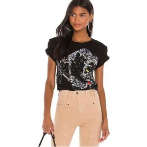 Retrofete Jaguar Sequin Embellished Black Short Sleeve T-Shirt Women's Size XS